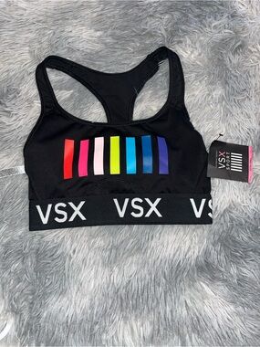 VSX Black Racerback Sports Bra with Multicolor Stripe Accents